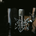 Photograph of a podcasting microphone.