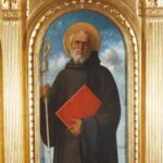 The Priest & the Prof Photograph of a painting of St. Augustine by Giovanni Bellini. It depicts St. Augustine holding a red book and a staff.
